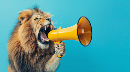 lion with megaphone, AI generated imageの素材