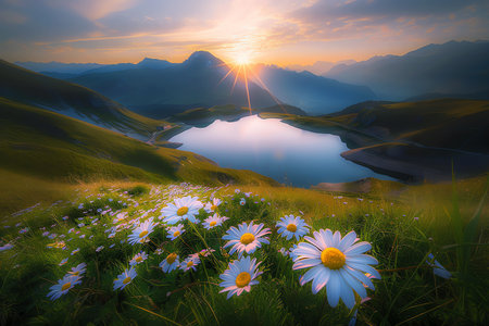 daisy landscape, AI generated imageの素材