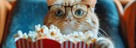 cat with popcorn, AI generated imageの素材