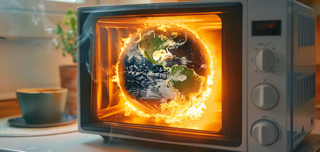 orld in microwave oven, global warming concept, AI generated imageの素材