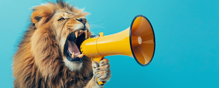 lion with megaphone, AI generated imageの素材
