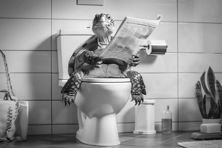 turtle on toilet, AI generated imageの素材