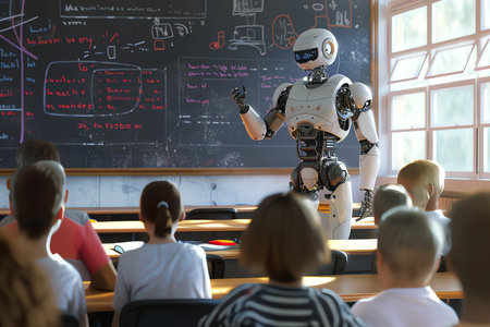 Robot is teaching student class, AI generated imageの素材