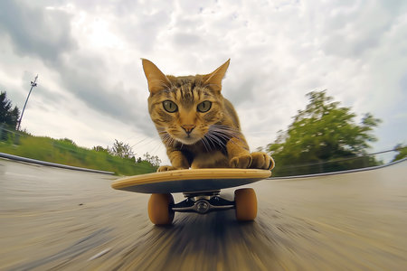cat on skateboard, AI generated imageの素材