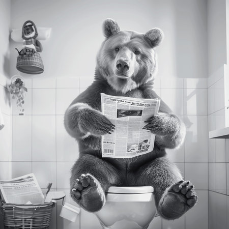 bear on toilet, AI generated imageの素材