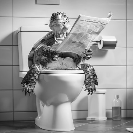 turtle on toilet, AI generated imageの素材