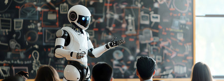 Robot is teaching student class, AI generated imageの素材