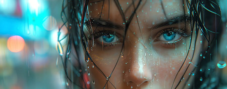 woman under the rain, AI generated imageの素材