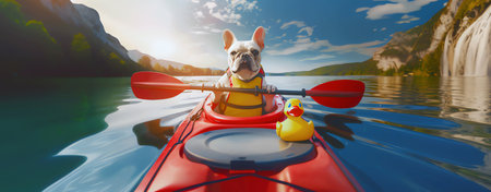 french bulldog kayaking, AI generated imageの素材