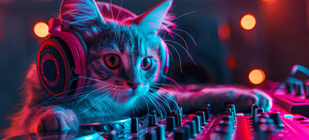 DJ cat, AI generated imageの素材