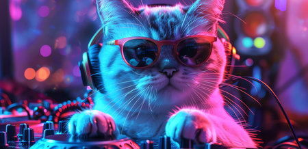 DJ cat, AI generated imageの素材
