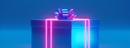 blue glowing gift, AI generated imageの素材