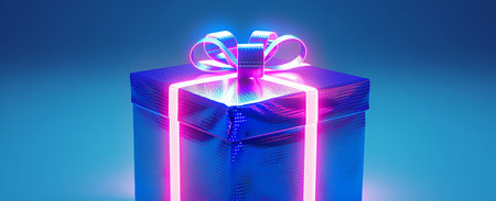 blue glowing gift, AI generated imageの素材