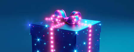 blue glowing gift, AI generated imageの素材