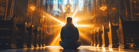prayer in church, AI generated imageの素材