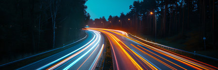 headlight ray on the road, AI generated imageの素材