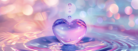 Water drop in shape of heart, AI generated imageの素材