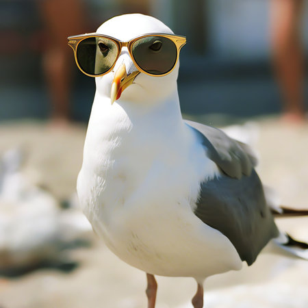 seagull with sunglasses, AI generated imageの素材
