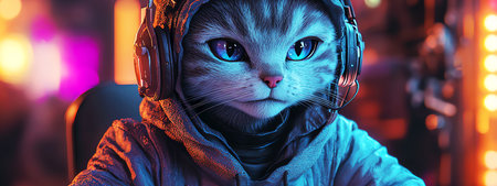 cat gamer, AI generated imageの素材