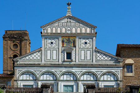 famous San Miniato al Monte basilica, Florence, Italy, Europeの写真素材