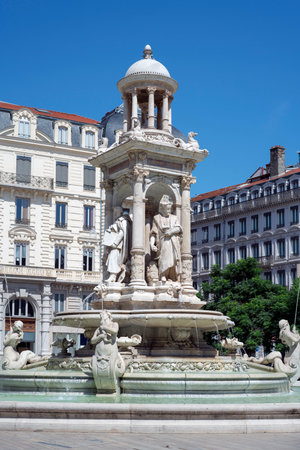 famous Jacobin fountain in Lyon, France, Europeの写真素材