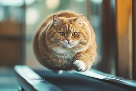 fat cat running on treadmill, AI generated imageの素材
