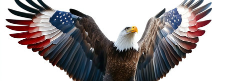 bald eagle and american flag, AI generated imageの素材