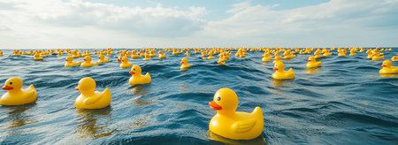 rubber ducks on the sea, AI generated imageの素材