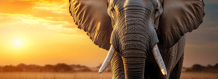 elephant at sunset, AI generated imageの素材