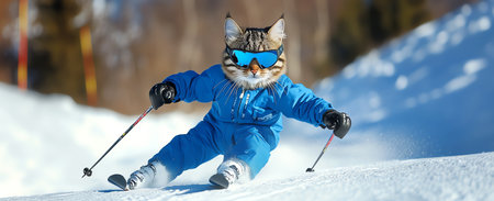 cat skiing, AI generated imageの素材