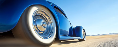 classic car driving fast in the desert, AI generated imageの素材