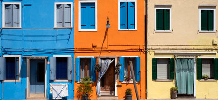 colorful houses in Burano, Italyの写真素材
