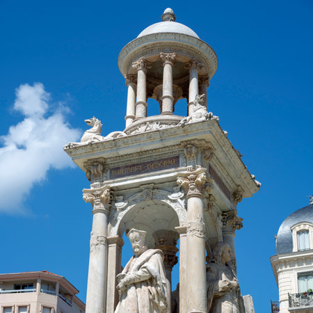famous Jacobin fountain in Lyon, France, Europeの写真素材