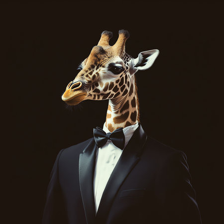giraffe with suit and bow tie, AI generated imageの素材