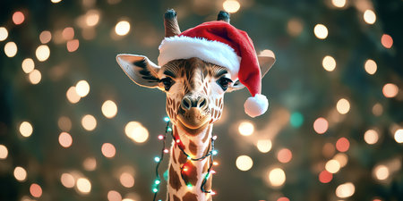 santa giraffe, AI generated imageの素材