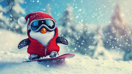 penguin on snowboard, AI generated imageの素材