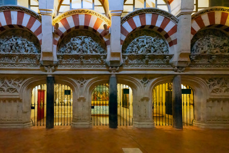 CORDOBA, SPAIN - DECEMBER 24, 2024: Ornamental art in the Mezquita Cathedral in Cordoba, Spain. The cathedral, which was converted into a former Great Mosqueのeditorial素材