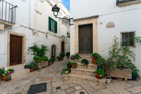 street in Locorotondo village, Puglia, Italyの写真素材