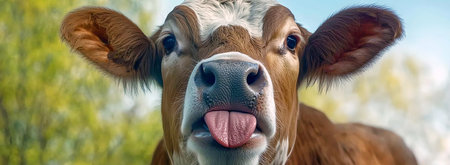 cow sticking tongue out, AI generated imageの素材