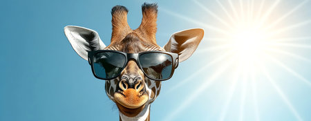 giraffe with sunglasses, AI generated imageの素材