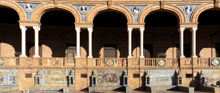 famous bench at Plaza de Espana, Sevilla, Spainの写真素材