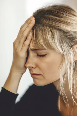 woman with her head in her hand,, AI generated imageの素材
