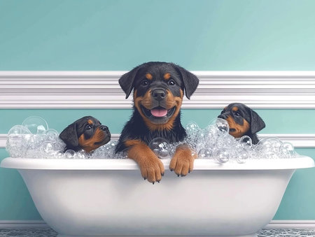 funny dog in a bath, AI generated imageの素材