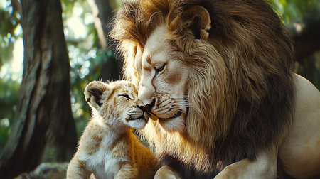 lion and lion cub, AI generated imageの素材