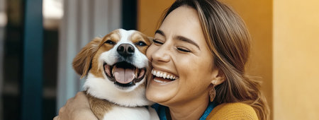 woman and dog, AI generated imageの素材