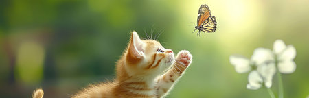 kitten and butterfly, AI generated imageの素材