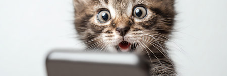 kitten with smartphone, AI generated  imageの素材