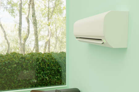 air conditioning and a view from the window to the street. 3d renderingの写真素材