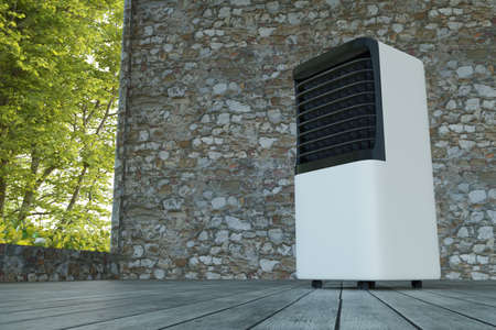 portable air conditioner on stone wall background 3dの写真素材