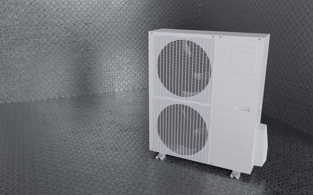 two-fan air conditioner on the background of a metal wall 3dの写真素材